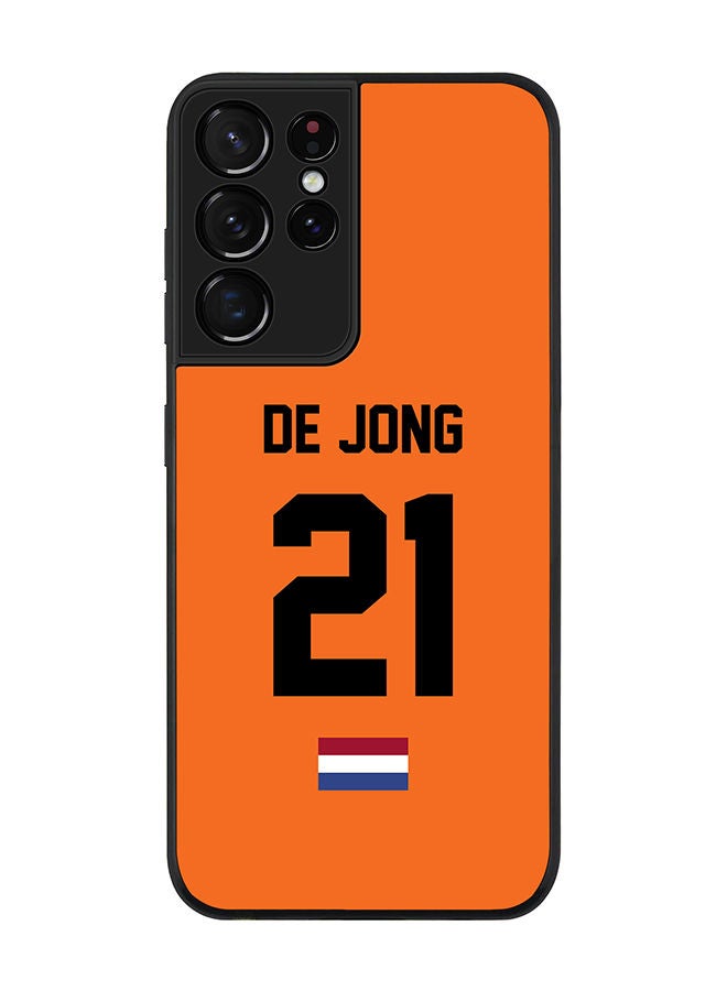 Stylizedd Rugged Black edge case for Samsung Galaxy S21 Ultra 5G Slim fit Soft Case Flexible Rubber Edges Anti Drop TPU Gel Thin Cover - Football Team - Netherlands Player Name - De Jong - Image 1