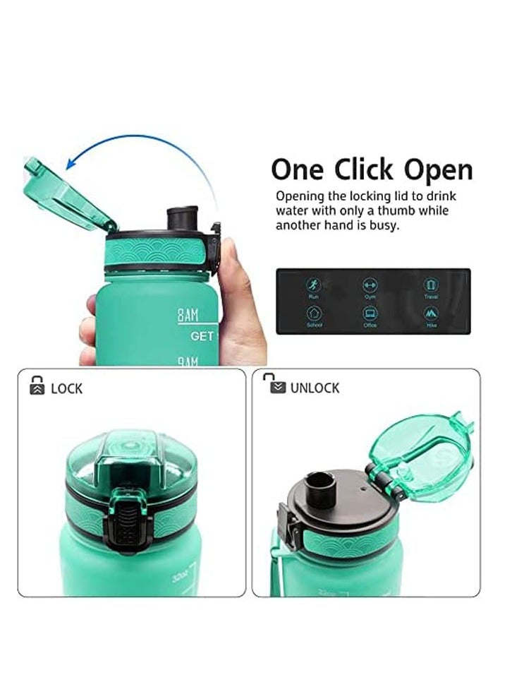 TYCOM Water Bottle 1L Gym Bottle Sport Bottle Motivational Sports Bottle with Time Marker Leakproof Drinking Sport Gym Water Bottles for Fitness Gym Outdoor With - Strainer Green - Image 2