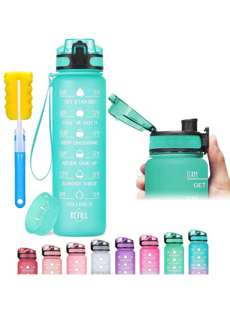 TYCOM Water Bottle 1L Gym Bottle Sport Bottle Motivational Sports Bottle with Time Marker Leakproof Drinking Sport Gym Water Bottles for Fitness Gym Outdoor With - Strainer Green - Image 1