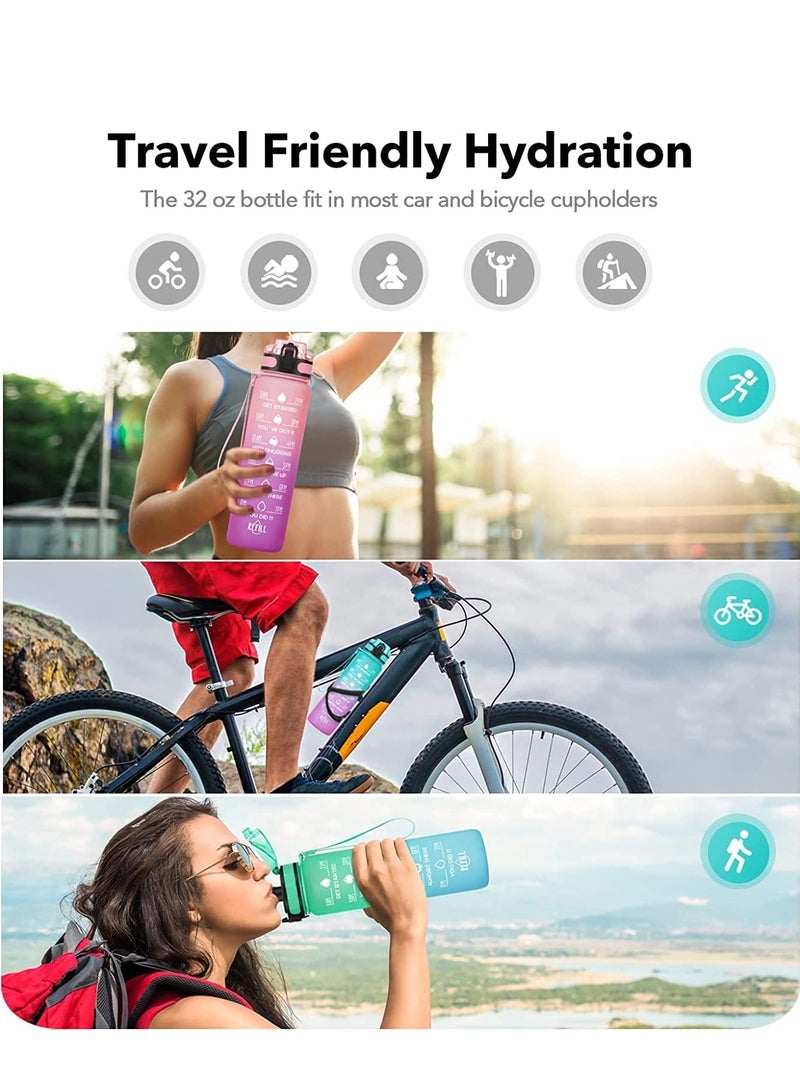 TYCOM Water Bottle 1L Gym Bottle Sport Bottle Motivational Sports Bottle with Time Marker Leakproof Drinking Sport Gym Water Bottles for Fitness Gym Outdoor With - Strainer Green - Image 5