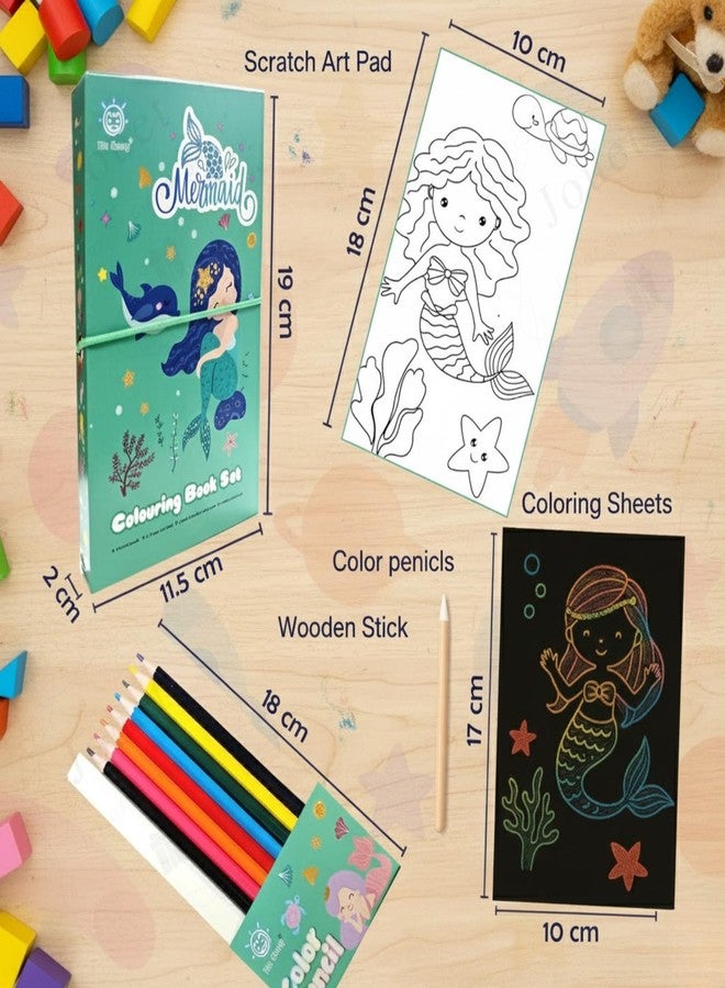 JOUET Mermaid Colouring Book Art Set for Kids, 30 Page Coloring Book with Colour Pencils, Scratch Art Sheets, Wooden Stylus, Drawing & Craft Activity Kit for Children Age 4+ - Image 2