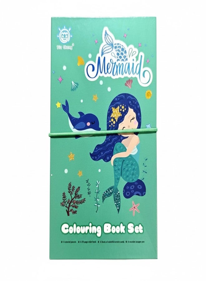 JOUET Mermaid Colouring Book Art Set for Kids, 30 Page Coloring Book with Colour Pencils, Scratch Art Sheets, Wooden Stylus, Drawing & Craft Activity Kit for Children Age 4+ - Image 1