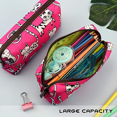 LParkin Pink Cat Pencil Case Makeup Bag Cat Lover Gift Crazy Cat Lady Toiletry Case Pouch Gifts for Teens Cosmetic Bag Kawaii Box Stationary Gadget Bag - Image 3