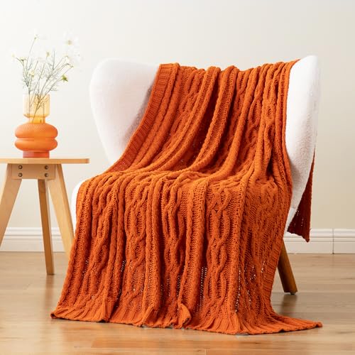 Battilo Burnt Orange Throw Blanket for Couch 51 x 67 Soft Warm Cozy Chenille Knit Blanket Boho Halloween Blanket Fall Decor Fall Throw Blanket for Bed Sofa Living Room - Image 3