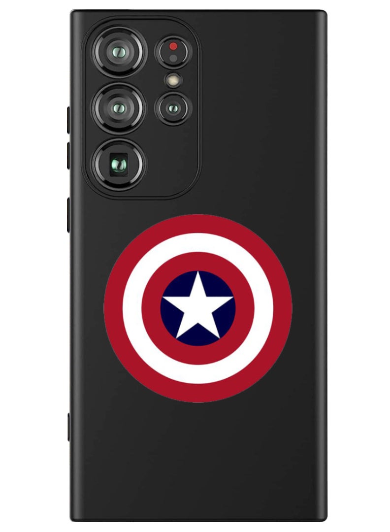 Theodor Protective Slim Fit Case Liquid Silicone Cover with Full Body Protection Anti-Scratch Shockproof Case For Samsung Galaxy S24 Ultra (Black) - Captain America Shield 1 - Image 1