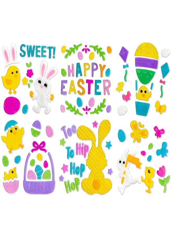 HOHUCRAB 6Pcs Easter Window Clings Jelly Stickers Bunny Egg Flower Chick Butterfly for Glass Windows Mirrors Refrigerators, Easter Window Decorations for Home Office Party - Image 1