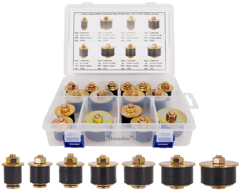 Dsnaduo 16pcs 7 Sizes Automotive Expandable Freeze Plugs KitRubber Expansion Plug Fit Hole Size34 78 1 118 114 138 112 19mm41mm