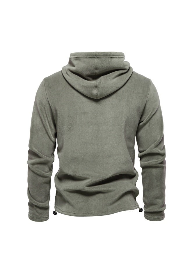 general Men's fall/winter stand-up collar half-zip long-sleeved hoodie with stand-up collar - versatile men's fleece jacket - Image 2