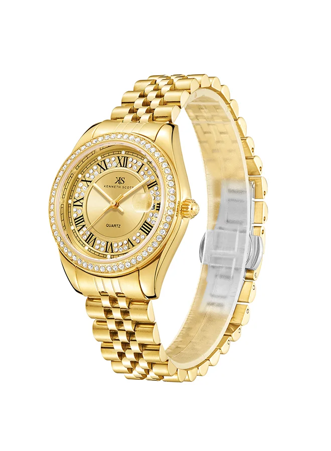 كينيث سكوت Kenneth Scott Women's Champagne Dial Analog Watch - K23544-GBGC