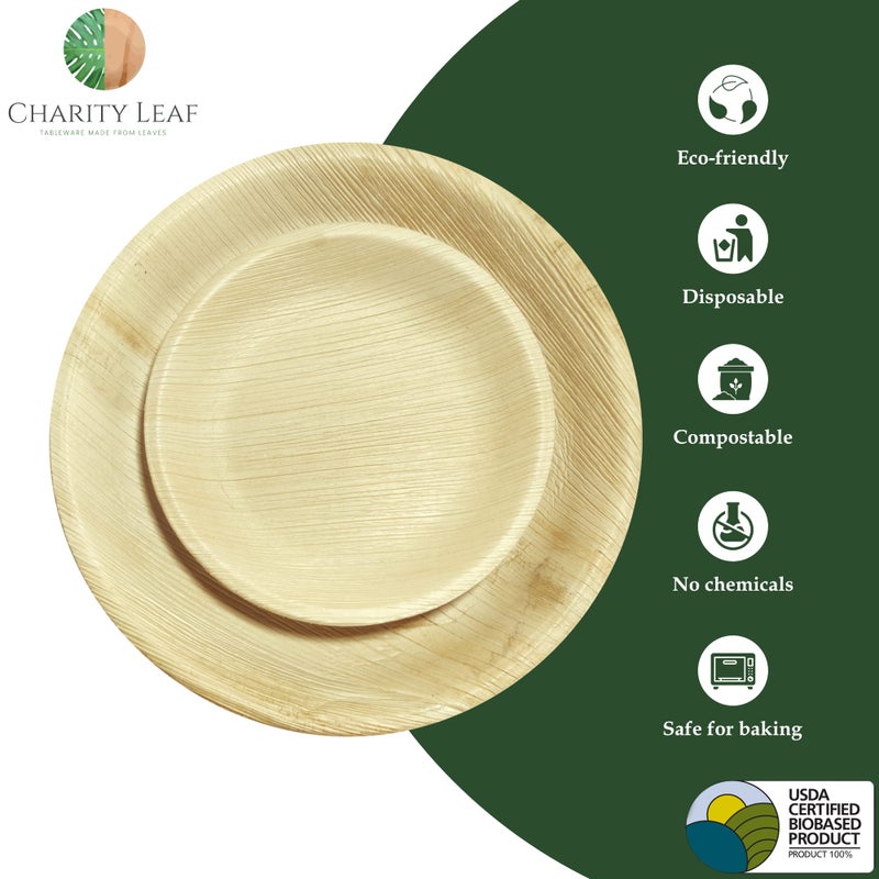 Charity Leaf 25-Pack 10"" Round & 25-Pack 7"" Round Compostable Palm Leaf Plates | Perfect for Parties  Weddings  and Catering Events - Image 2