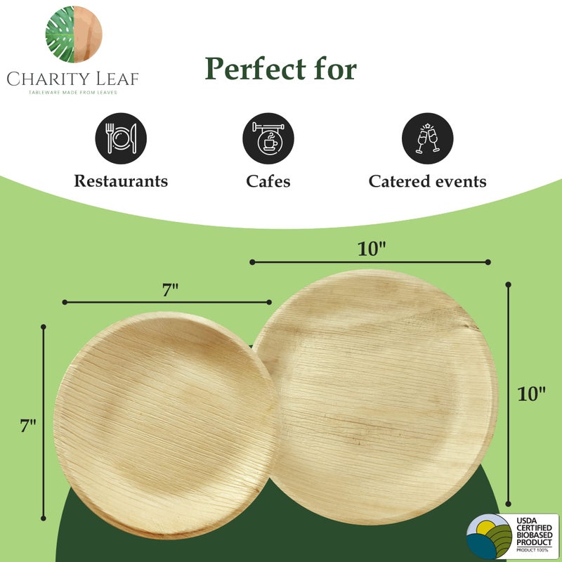 Charity Leaf 25-Pack 10"" Round & 25-Pack 7"" Round Compostable Palm Leaf Plates | Perfect for Parties  Weddings  and Catering Events - Image 3