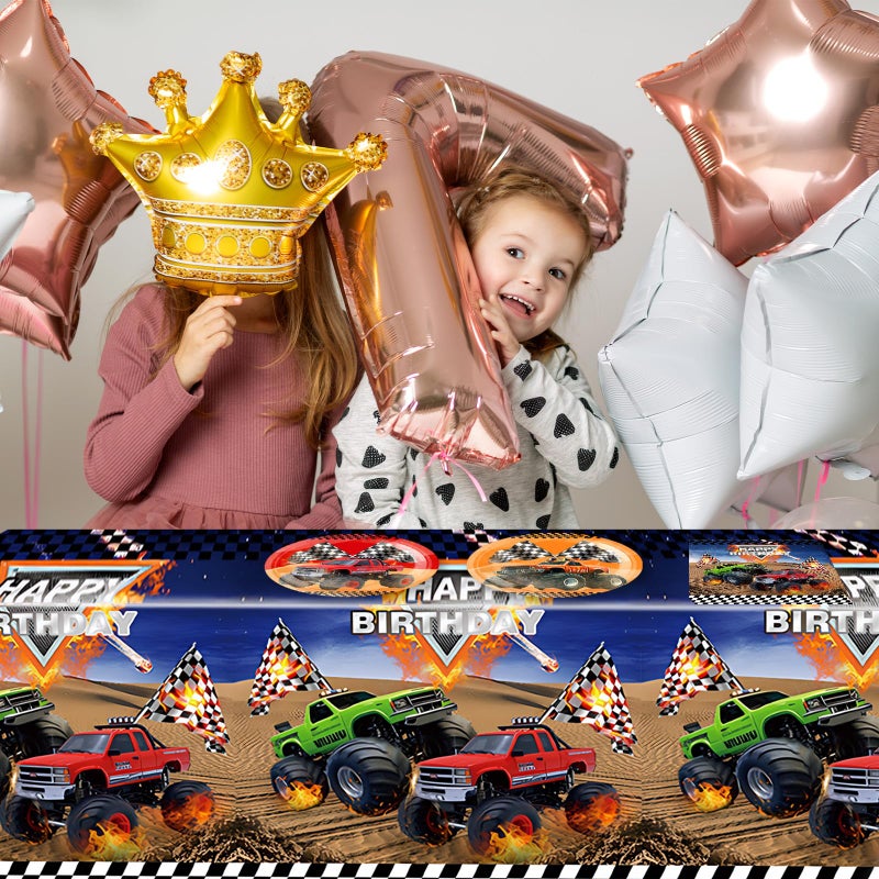 HiToJY 41Pcs Monster Truck Birthday Party Tableware Set for Boys and Men Truck Napkins, Plates and Tablecloth. Racing Car Theme Party Boys Birthday Baby Shower Supplies - Image 4