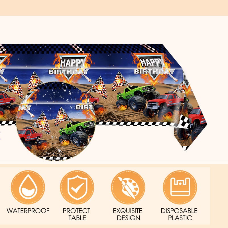 HiToJY 41Pcs Monster Truck Birthday Party Tableware Set for Boys and Men Truck Napkins, Plates and Tablecloth. Racing Car Theme Party Boys Birthday Baby Shower Supplies - Image 2