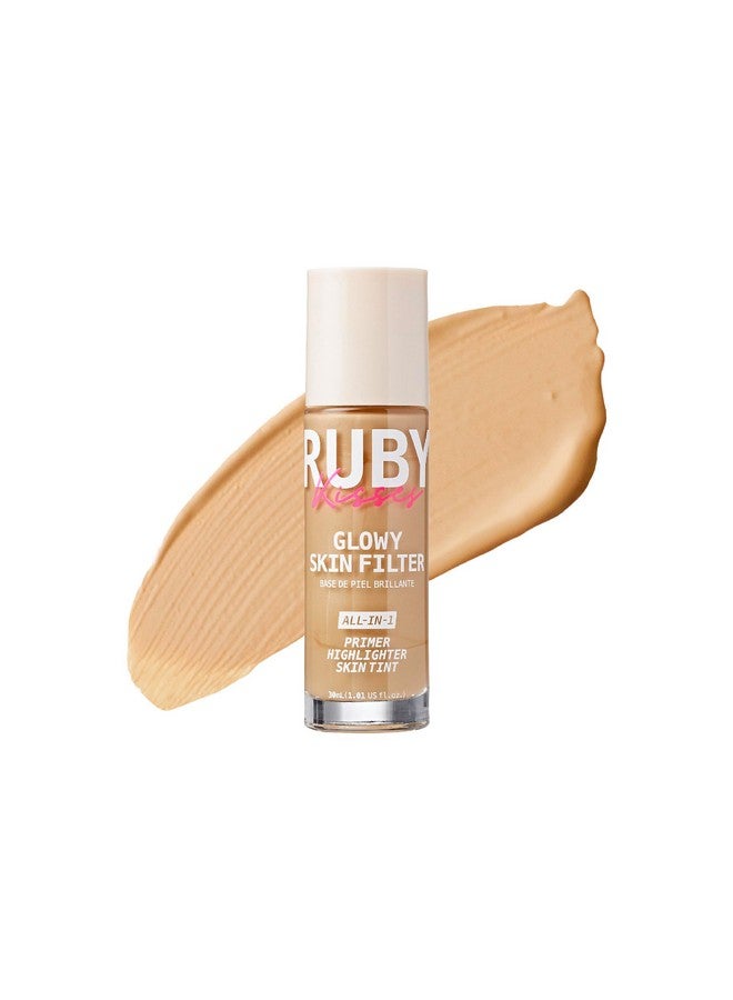 روبي كيسيز كريم أساس Glowy Skin Filter - برايمر متعدد الأغراض، لون البشرة، وهايلايتر، وتغطية خفيفة مرطبة مع السكوالين، لمسة نهائية ندية طبيعية، توهج متألق ومشرق (متوسط) - Image 1