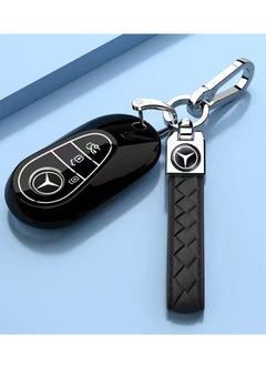 KENSUO for Mercedes Benz Key Fob Cover, Soft TPU Key Case Protector Compatible with Mercedes Benz 2020-2024 S-Class G-Class E-Class Keyless Smart Car Accessories with Bracelet Key Holder,silver Edge-Black 