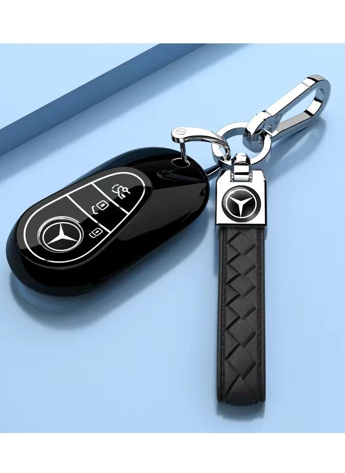 KENSUO - for Mercedes Benz Key Fob Cover, Soft TPU Key Case Protector Compatible with Mercedes Benz 2020-2024 S-Class G-Class E-Class Keyless Smart Car Accessories with Bracelet Key Holder,silver Edge-Black - Image 1