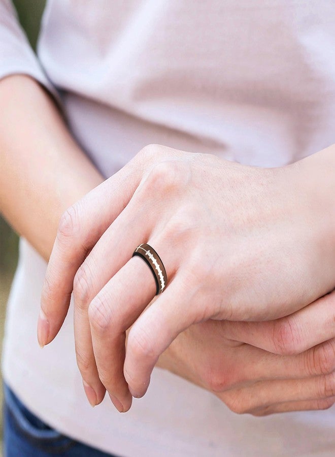 يولوفيدو خاتم دوار بتصميم كرة القدم الأمريكية والرجبي من Uloveido - خاتم دوار من الفولاذ المقاوم للصدأ لتخفيف القلق للرجال، عرض 8 مم YA5037 (مقاس 8) - Image 2