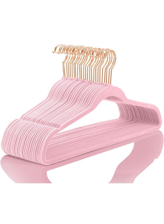 ANH MART Velvet Hangers Non-Slip - Ultra-Thin, Felt-Coated Suit | Aesthetic Clothes Hangers with Precision Notches for Space-Saving Closet Storage (Pink) (50 Pack) - Image 1