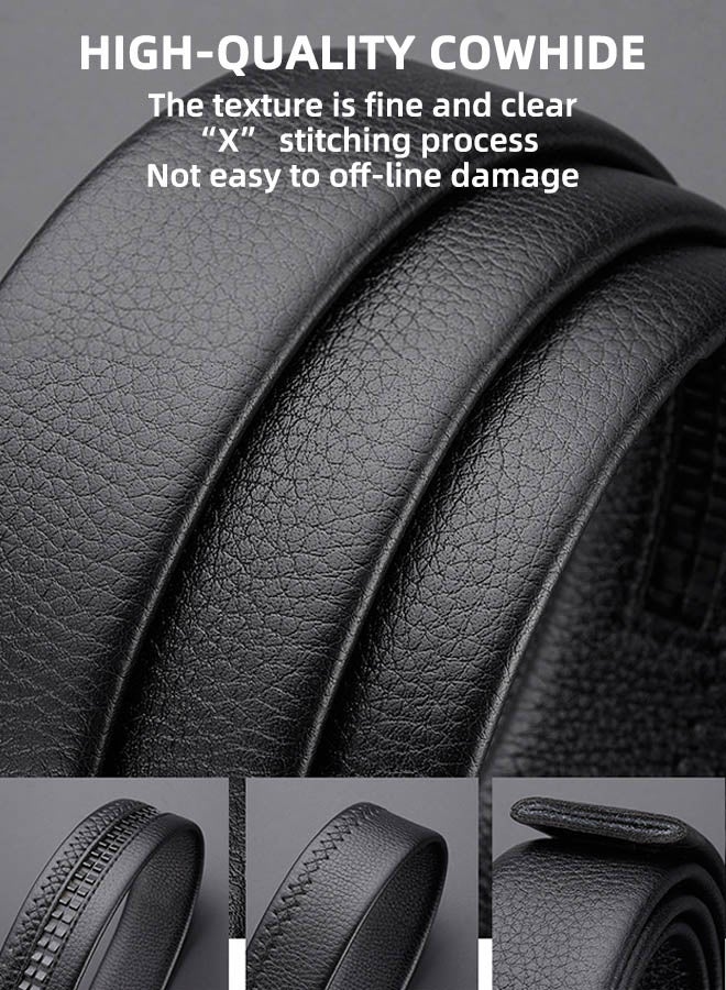 Men'S Leather Belt, Automatic Buckle Belt, Simple And Stylish Lychee Pattern Belt, Business Formal Casual, Black, 110cm, 3.5cm Wide - Image 5