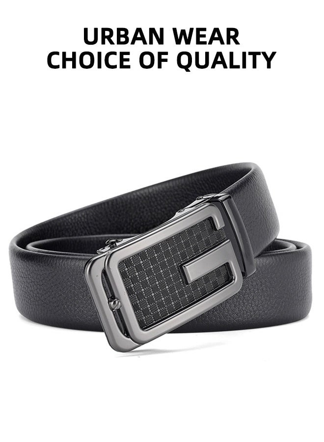 Men'S Leather Belt, Automatic Buckle Belt, Simple And Stylish Lychee Pattern Belt, Business Formal Casual, Black, 110cm, 3.5cm Wide - Image 2