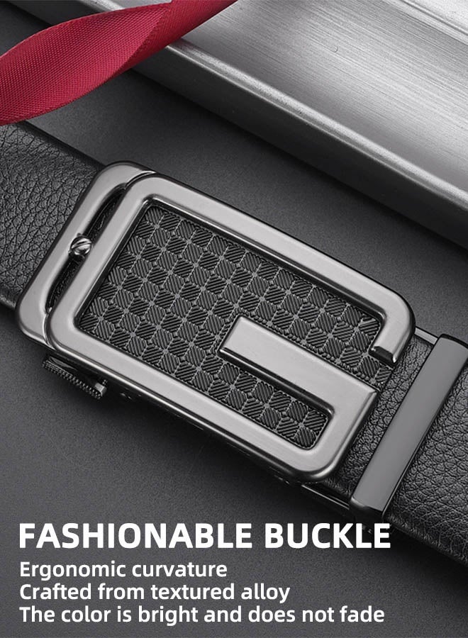 Men'S Leather Belt, Automatic Buckle Belt, Simple And Stylish Lychee Pattern Belt, Business Formal Casual, Black, 110cm, 3.5cm Wide - Image 3