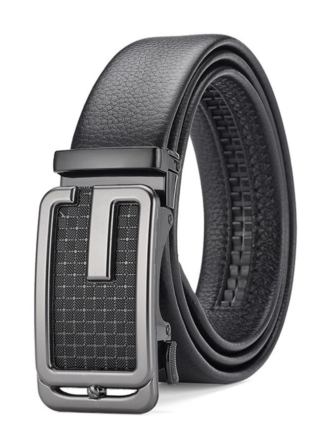 Men'S Leather Belt, Automatic Buckle Belt, Simple And Stylish Lychee Pattern Belt, Business Formal Casual, Black, 110cm, 3.5cm Wide - Image 1