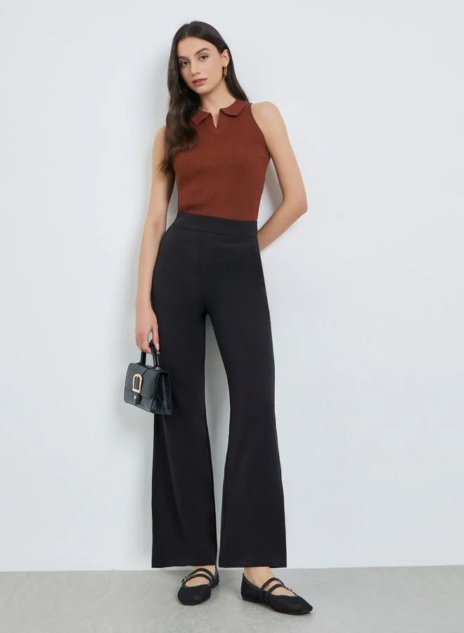 Take Two Black Solid High Rise Flared Pants