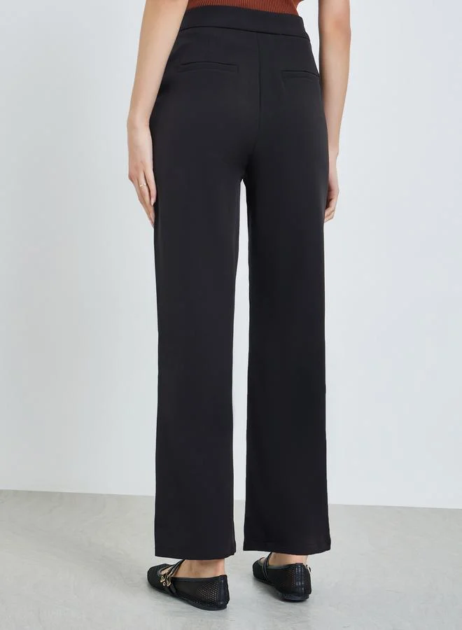 تايك تو Black Solid High Rise Flared Pants