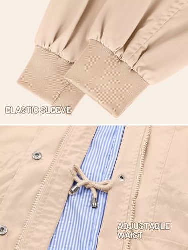 PITINAN Rain Jackets for Women Waterproof Striped Lined Womens Rain Coats Hooded Rain Jacket Lightweight Windbreaker Khaki M - Image 5
