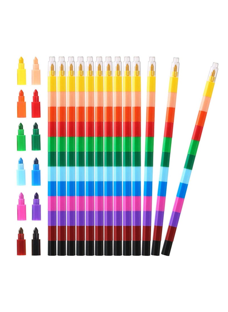 Excefore Rainbow Pencils, 15 Pcs Stackable Crayons for Kids Stacking DIY Crayons Buildable Crayons Party Favors for Office School Supplies (12 Color) - Image 1