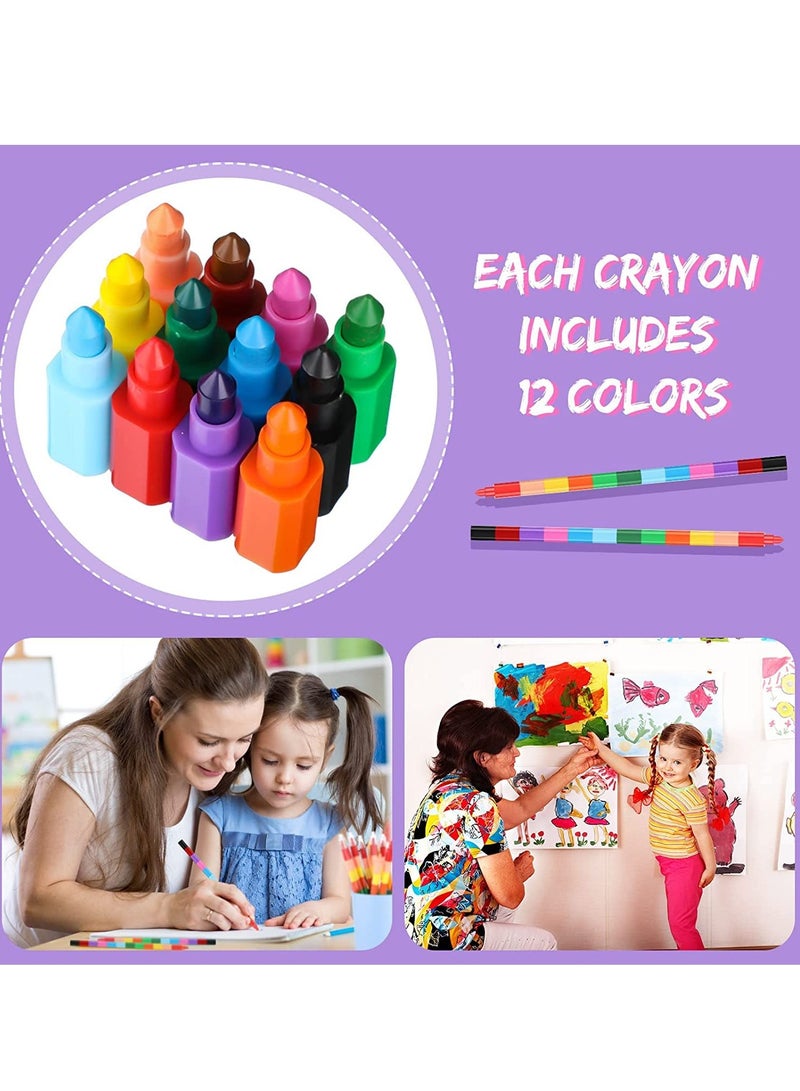 Excefore Rainbow Pencils, 15 Pcs Stackable Crayons for Kids Stacking DIY Crayons Buildable Crayons Party Favors for Office School Supplies (12 Color) - Image 3