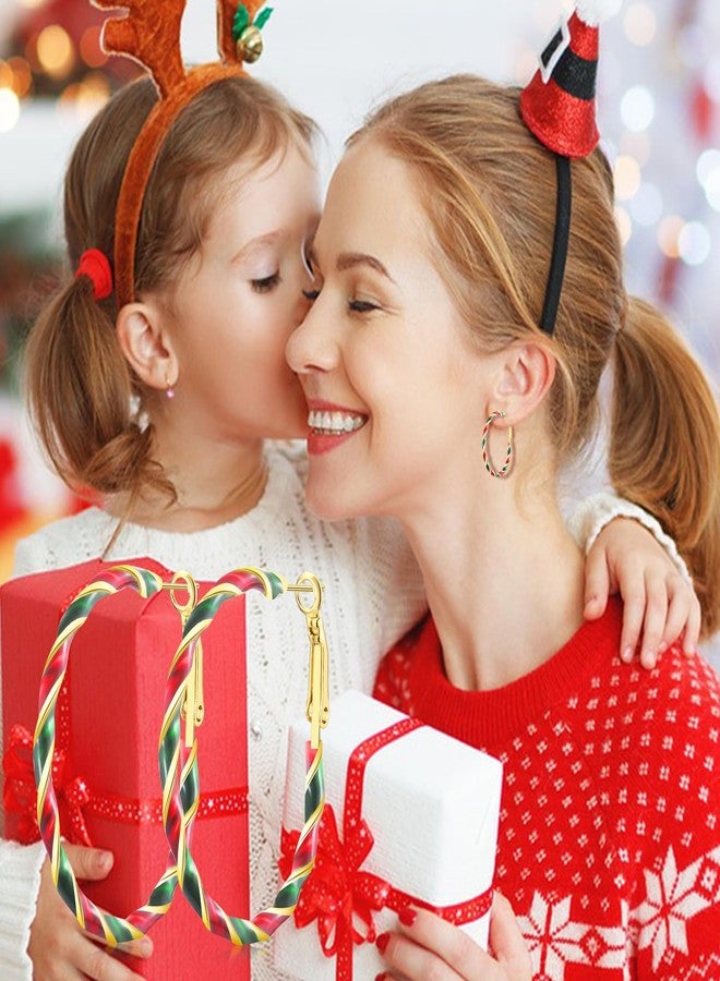 CERSLIMO Christmas Earrings for Women, Lightweight Xmas Holiday Colorful Candy Gold Big Hoop Earrings Christmas Party Gifts, 40mm - Image 3