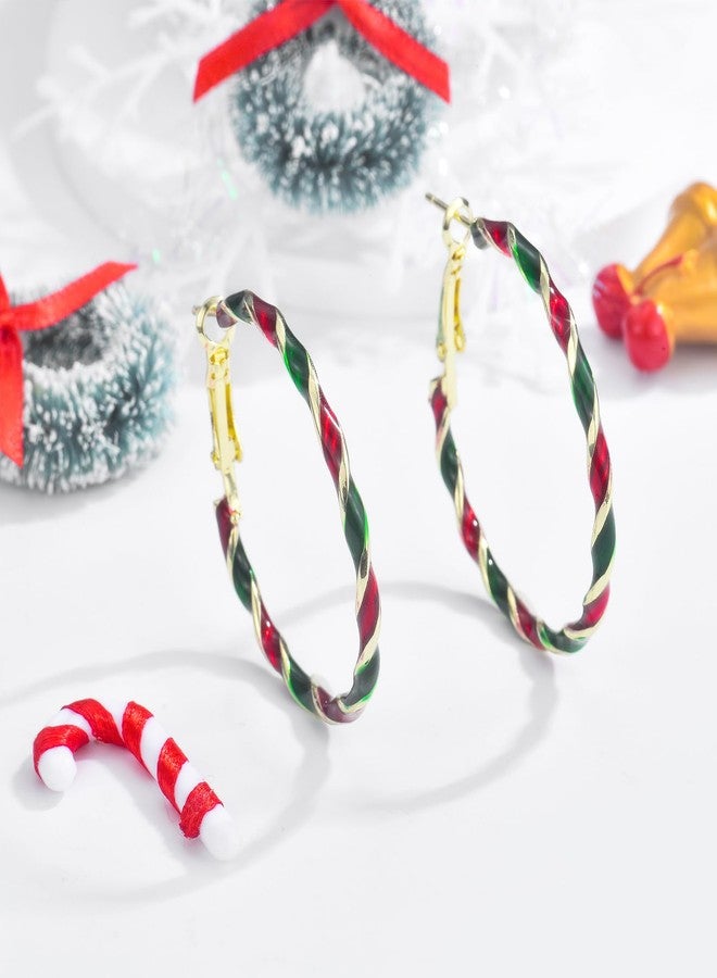 CERSLIMO Christmas Earrings for Women, Lightweight Xmas Holiday Colorful Candy Gold Big Hoop Earrings Christmas Party Gifts, 40mm - Image 5