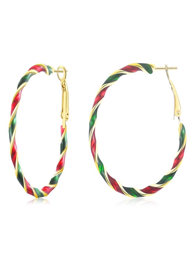 CERSLIMO Christmas Earrings for Women, Lightweight Xmas Holiday Colorful Candy Gold Big Hoop Earrings Christmas Party Gifts, 40mm - Image 1