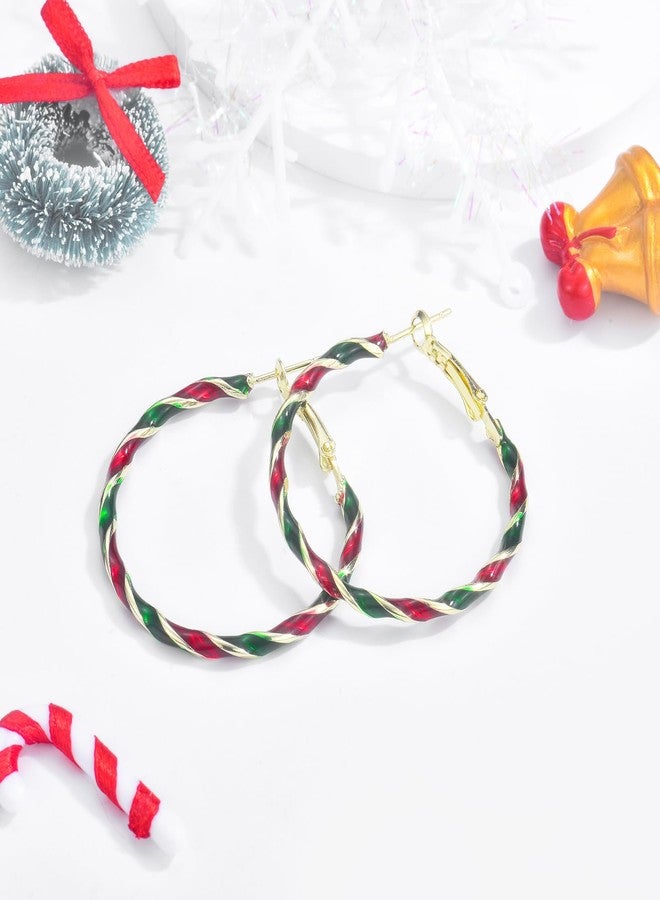 CERSLIMO Christmas Earrings for Women, Lightweight Xmas Holiday Colorful Candy Gold Big Hoop Earrings Christmas Party Gifts, 40mm - Image 4