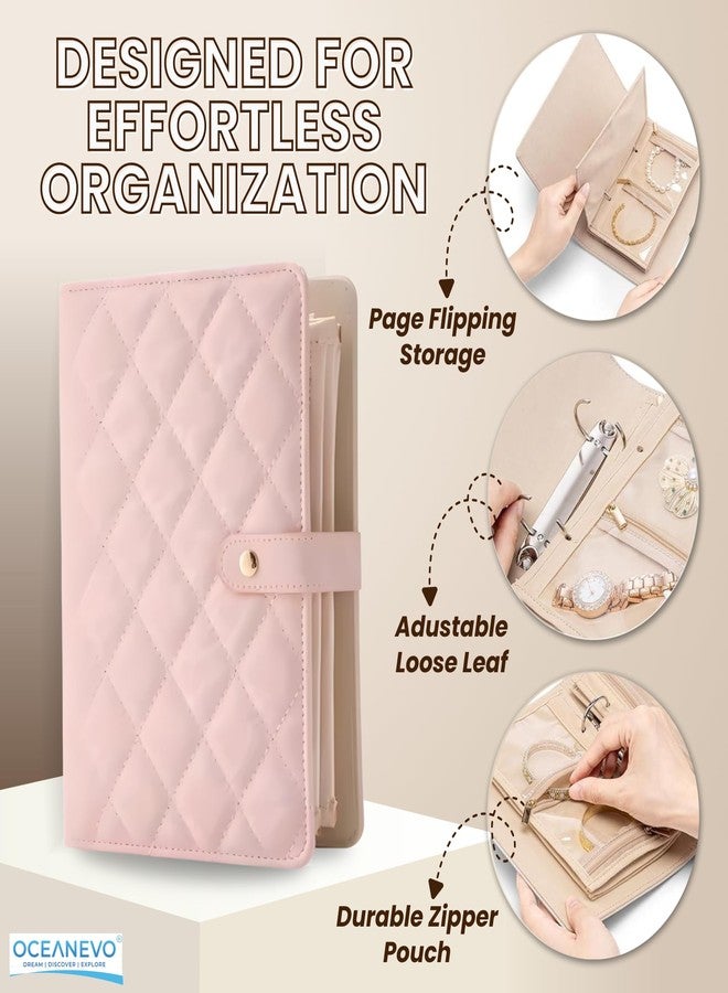 OCEANEVO Jewellery Organiser Pouch WITH Makeup Sponge, Portable Jwell Organizer Pouch for Travel, Locker, Organiser Book for Rings, Necklaces, Bangles - Set of 5 Pouches - Pink - 1 Year Warranty - Image 4