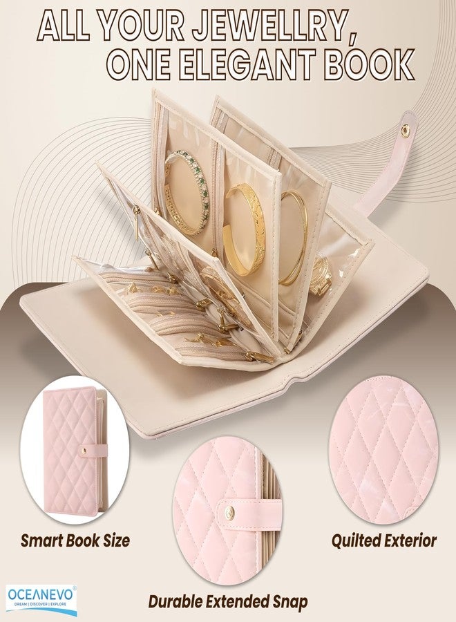 OCEANEVO Jewellery Organiser Pouch WITH Makeup Sponge, Portable Jwell Organizer Pouch for Travel, Locker, Organiser Book for Rings, Necklaces, Bangles - Set of 5 Pouches - Pink - 1 Year Warranty - Image 3