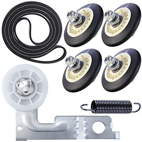 Monkemon Upgraded Dryer Repair Kit Compatible with LG Kenmore Dryers Includes 4581EL2002C Dryer Drum Roller 4400EL2001A Dryer Belt 4561EL3002A Idler Pulley and Spring，Figures 6 and 7 are Fit Models - Image 1