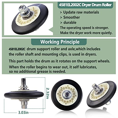 Monkemon Upgraded Dryer Repair Kit Compatible with LG Kenmore Dryers Includes 4581EL2002C Dryer Drum Roller 4400EL2001A Dryer Belt 4561EL3002A Idler Pulley and Spring，Figures 6 and 7 are Fit Models - Image 3