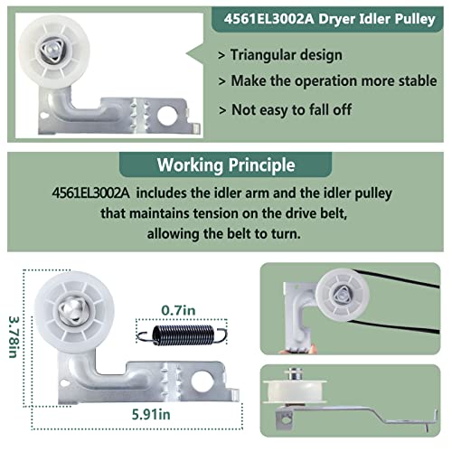 Monkemon Upgraded Dryer Repair Kit Compatible with LG Kenmore Dryers Includes 4581EL2002C Dryer Drum Roller 4400EL2001A Dryer Belt 4561EL3002A Idler Pulley and Spring，Figures 6 and 7 are Fit Models - Image 4