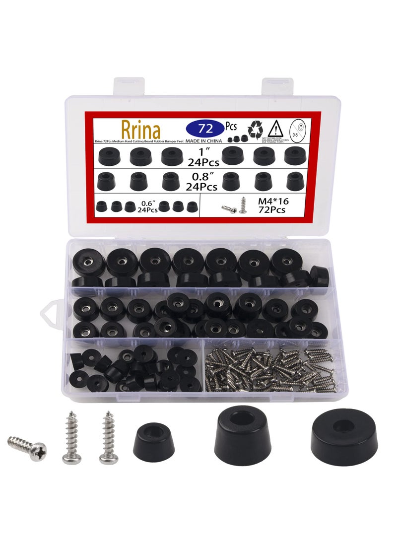 Rrina Rrina 72Pcs Medium Hard Cutting Board Rubber Bumper Feet with Stainless Washer Screws Assortment Kit 3 Sizes 06 08 1 for Electronics Appliances Furniture 