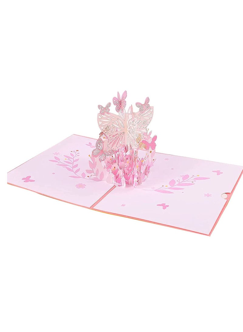 SYOSI haimaiAE Pop Up Anniversary Card, Eco-Friendly Paper 3D Butterfly Greeting Card, Romantic Love Letter Greeting, Spring card, Anniversary, Birthday, Valentine (Pink) - Image 1