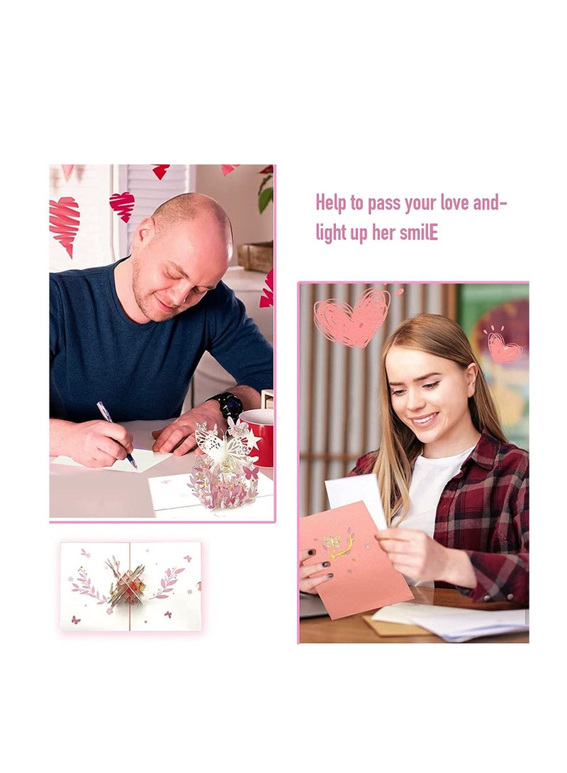 SYOSI haimaiAE Pop Up Anniversary Card, Eco-Friendly Paper 3D Butterfly Greeting Card, Romantic Love Letter Greeting, Spring card, Anniversary, Birthday, Valentine (Pink) - Image 4