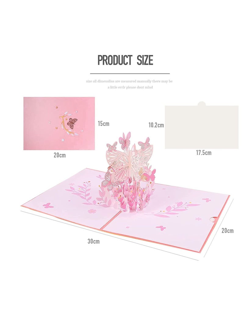 SYOSI haimaiAE Pop Up Anniversary Card, Eco-Friendly Paper 3D Butterfly Greeting Card, Romantic Love Letter Greeting, Spring card, Anniversary, Birthday, Valentine (Pink) - Image 2