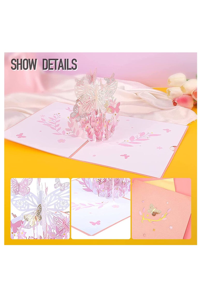 SYOSI haimaiAE Pop Up Anniversary Card, Eco-Friendly Paper 3D Butterfly Greeting Card, Romantic Love Letter Greeting, Spring card, Anniversary, Birthday, Valentine (Pink) - Image 3