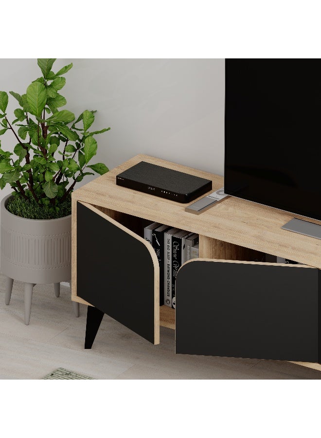 Mourah Home Spark Tv Stand Cabinet With Metal Legs Up to 70'' Inch TV| TV Stand 4 Door| TV Console| 180x35.6x35 Cm (Oak/Black)- 2 Years Warranty - Image 5