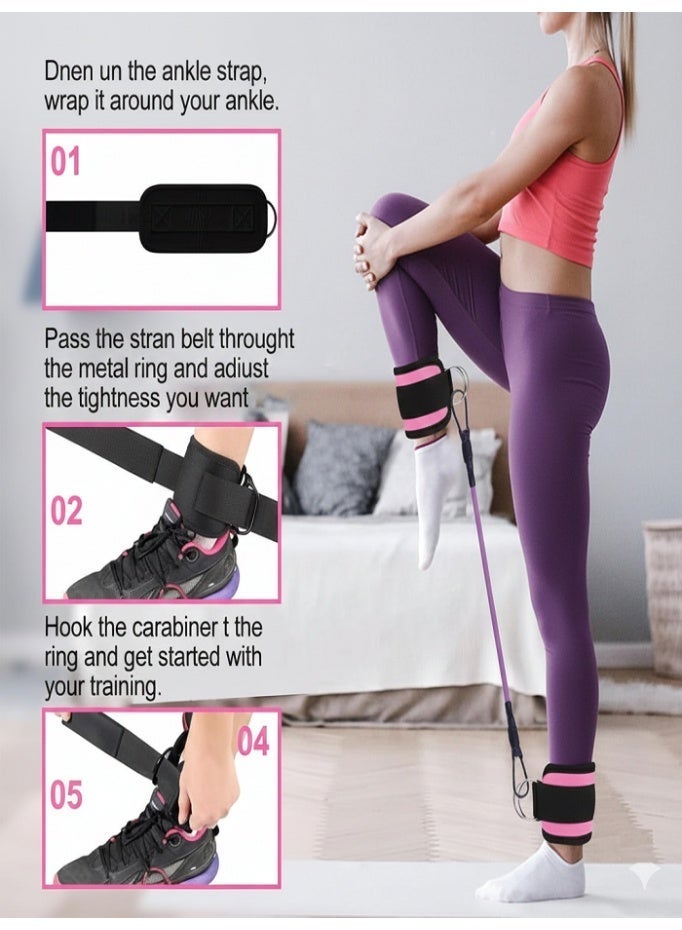 LIVVY Ankle Resistance Bands with Cuffs, Adjustable Ankle Strap Resistance Bands for Leg, Glute & Hip Workout, Glute Kickback Bands for Home Gym & Fitness Training (Pink) - Image 5