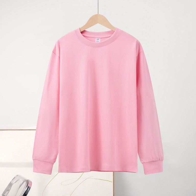 230g bottoming shirt womens autumn and winter combed cotton loose long sleeve cotton T-shirt mens inner jacket lovers clothes Sakura Powder Sakura Powder