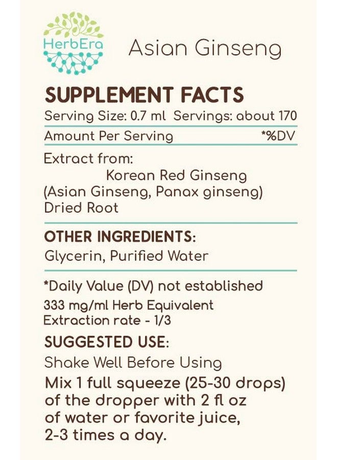 HerbEra Asian Ginseng B120 Alcoholfree Herbal Extract Tincture Wildcrafted Korean Red Ginseng (Asian Ginseng Panax Ginseng) Dried Root (4 Fl Oz) - Image 3