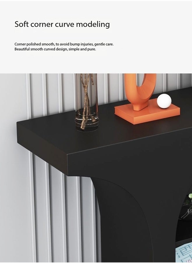 fashionhome - Classic Dome Shape Design Solid Wood Console Table 3 Tiers Storage Glass Shelves Entryway Table Display Table Storage Shelves with Decoration Lights Pedestal for Foyer Living Room Home Offices 100x25x85 cm (Fully Assembled) - Image 1